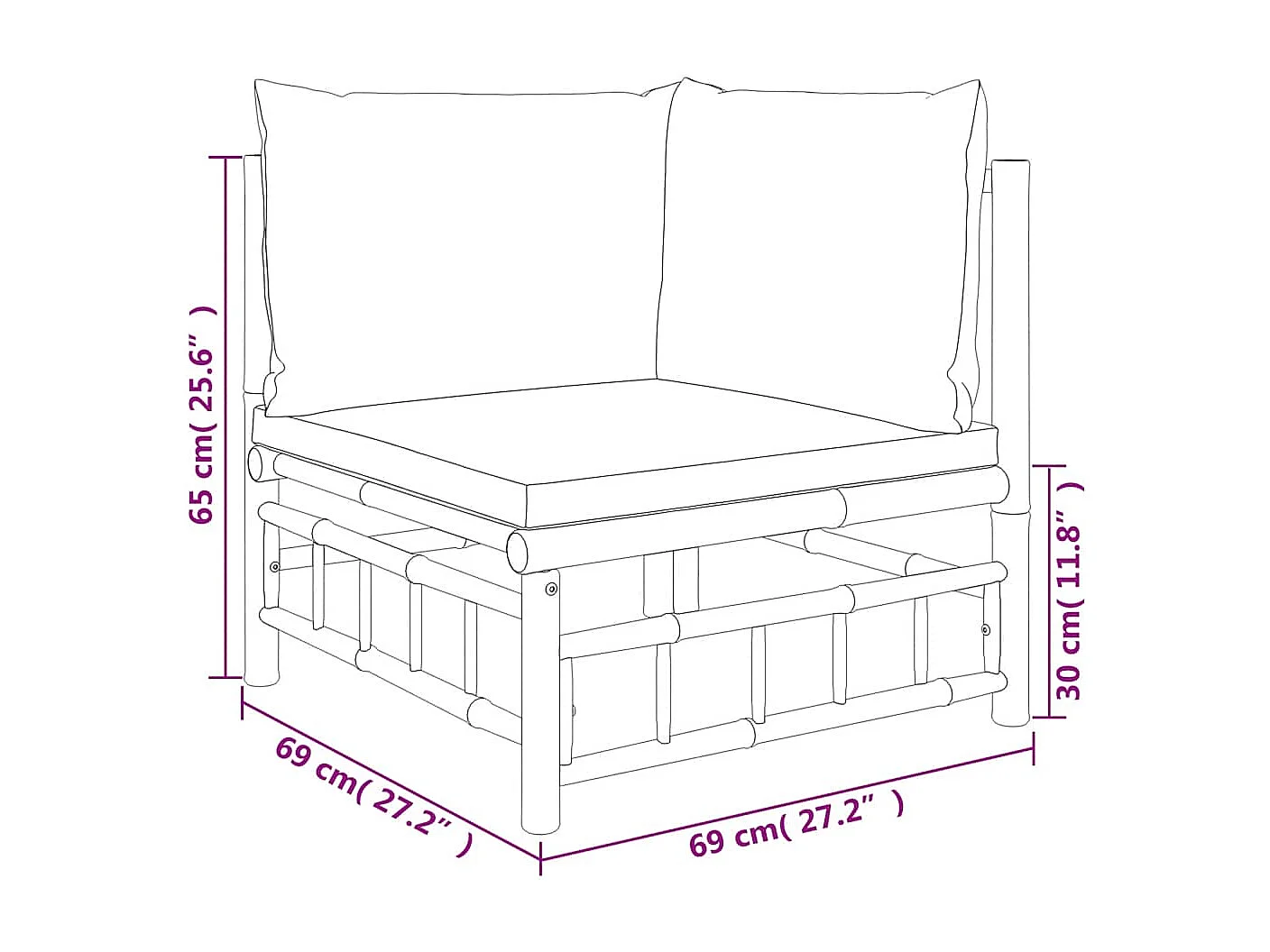 Salon de jardin 2 pcs avec coussins gris foncé bambou