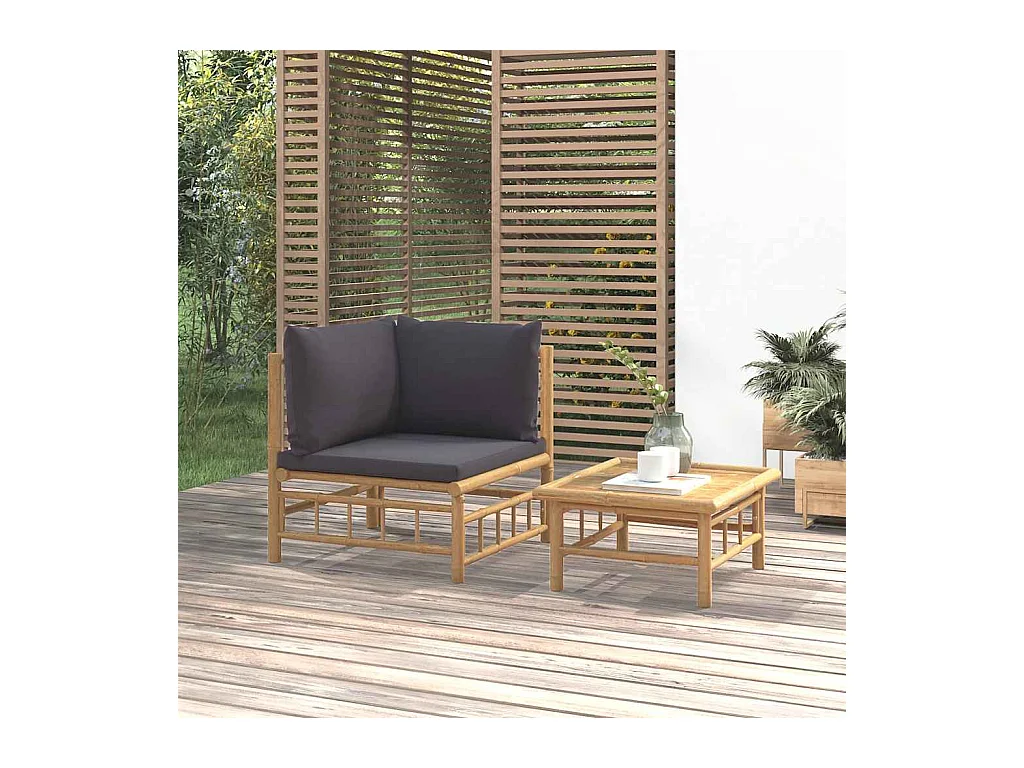 2-delige Loungeset met kussens bamboe donkergrijs