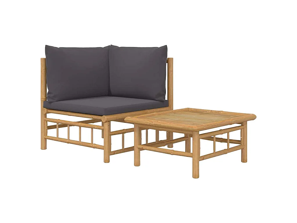 Set Salotto da Giardino 2pz con Cuscini Grigio Scuro Bambù