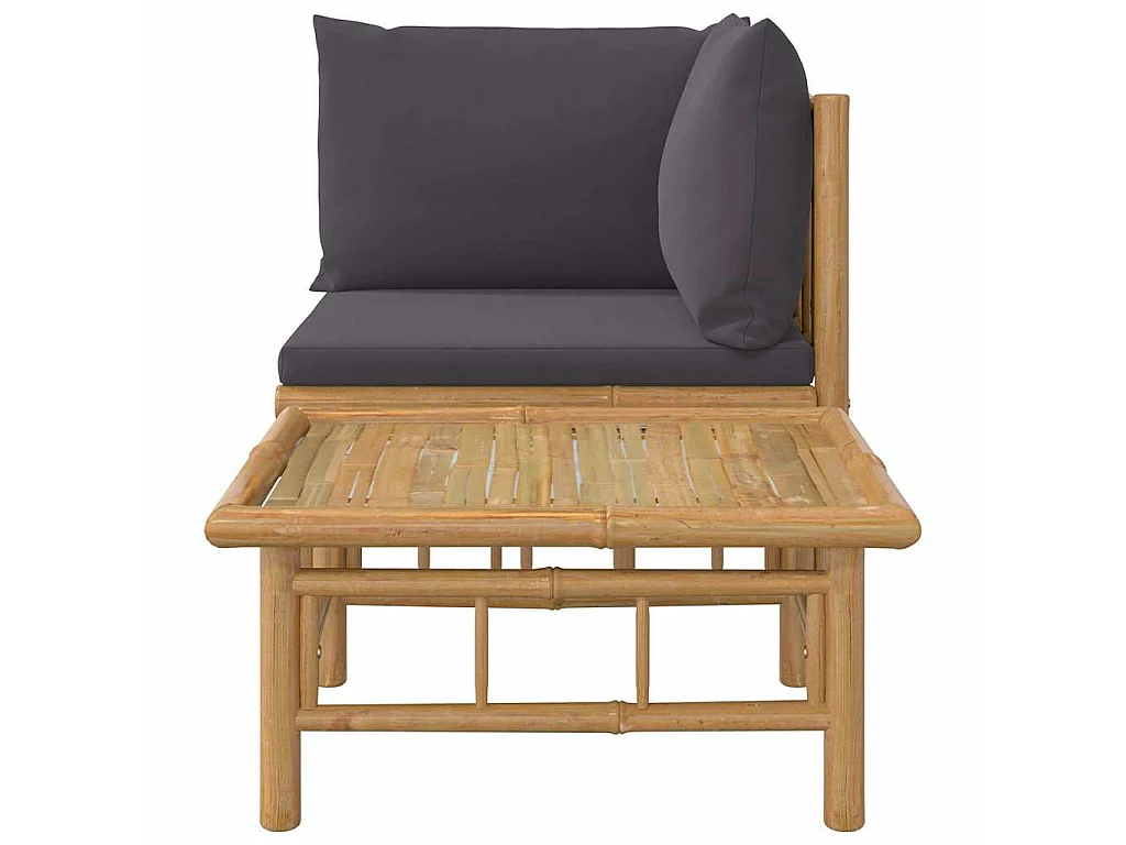 Set Salotto da Giardino 2pz con Cuscini Grigio Scuro Bambù