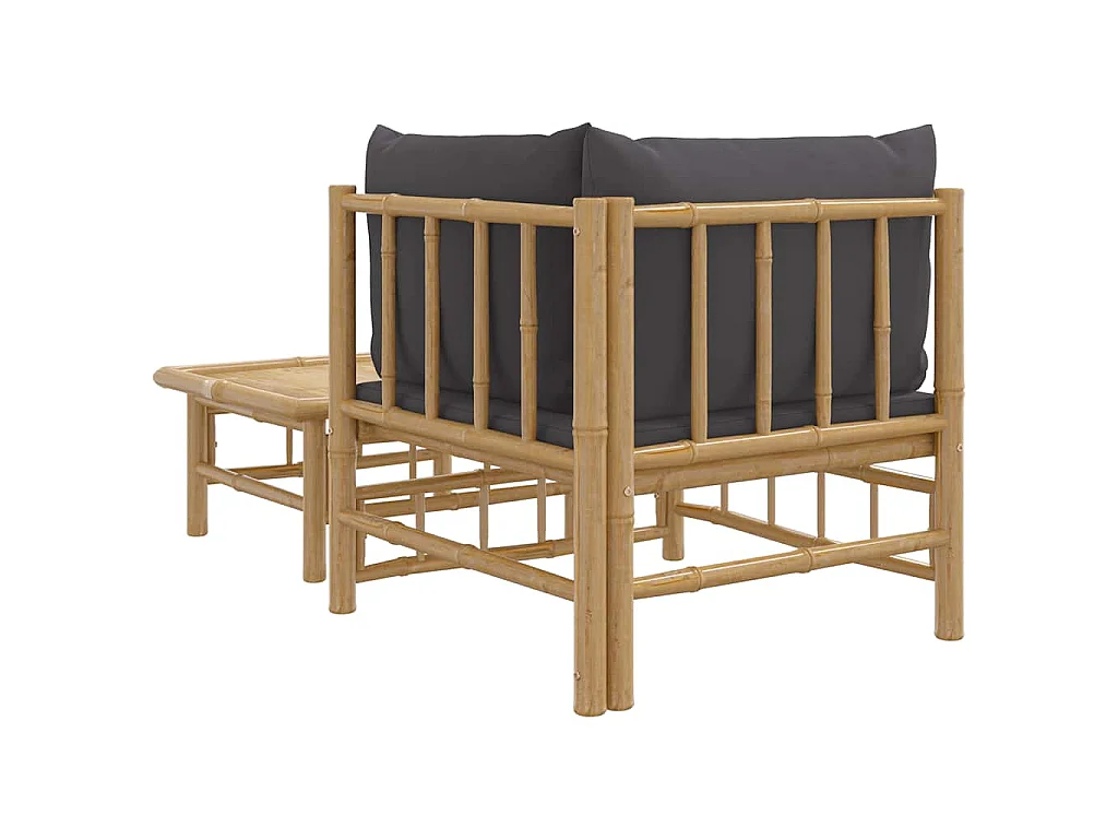 Set Salotto da Giardino 2pz con Cuscini Grigio Scuro Bambù