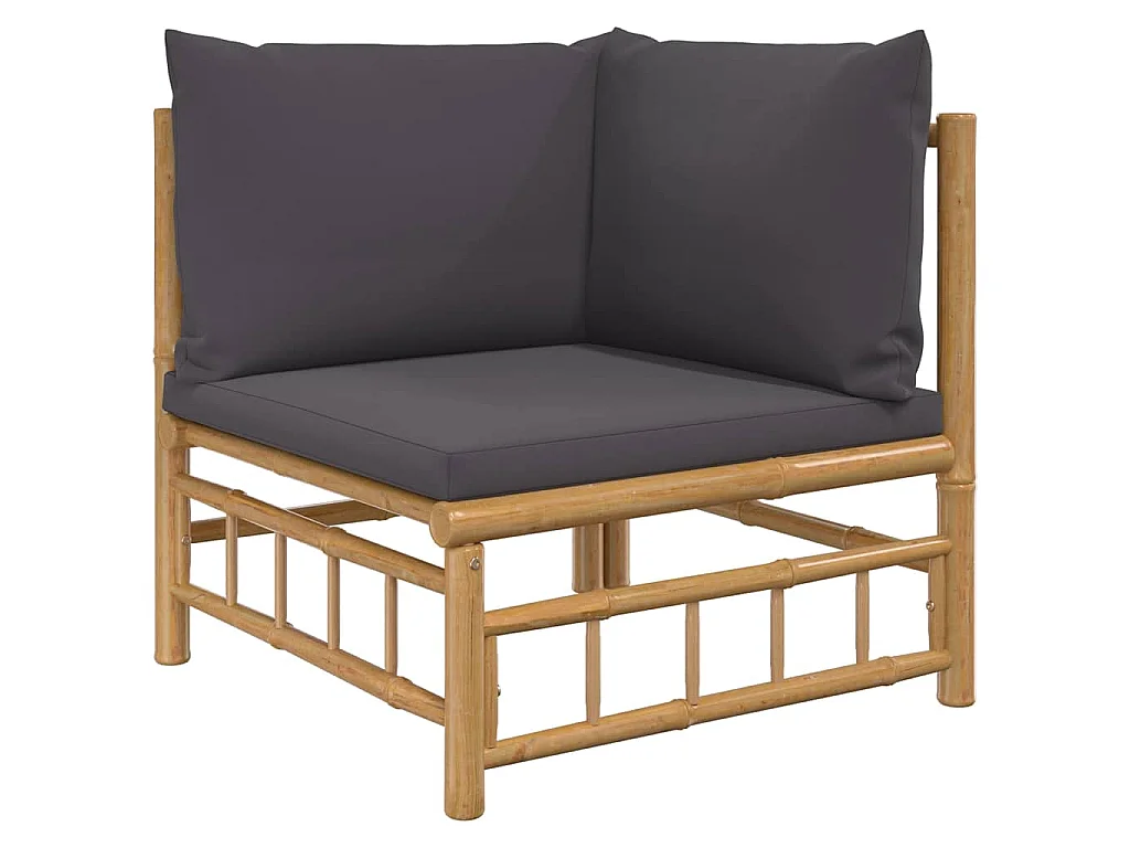 Salon de jardin 2 pcs avec coussins gris foncé bambou