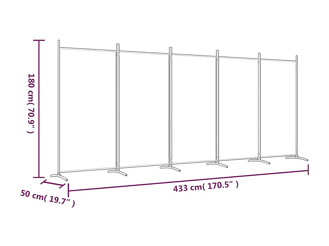 Kamerscherm met 5 panelen 433x180 cm stof zwart
