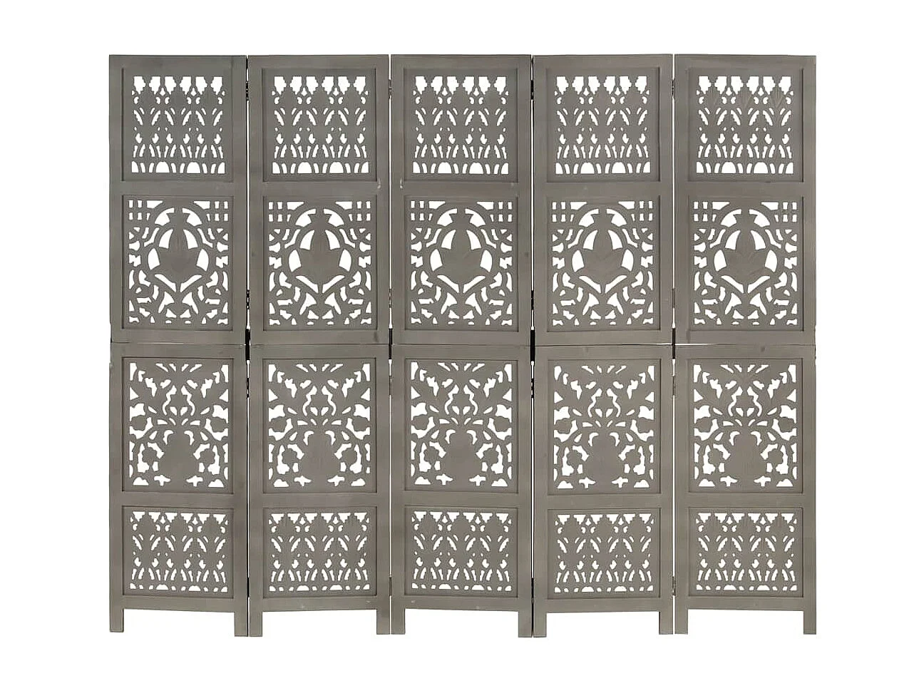 Cloison de séparation 5 panneaux Gris 200x165 cm Bois manguier