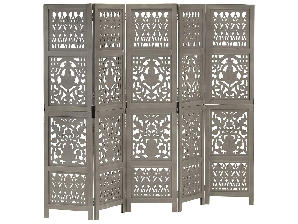 Paravent 5 panneaux Gris 200x165 cm Bois manguier