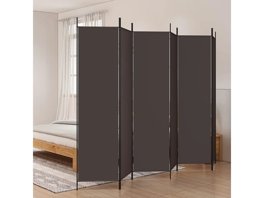 Biombo divisor de 6 paneles de tela marrón 300x200 cm