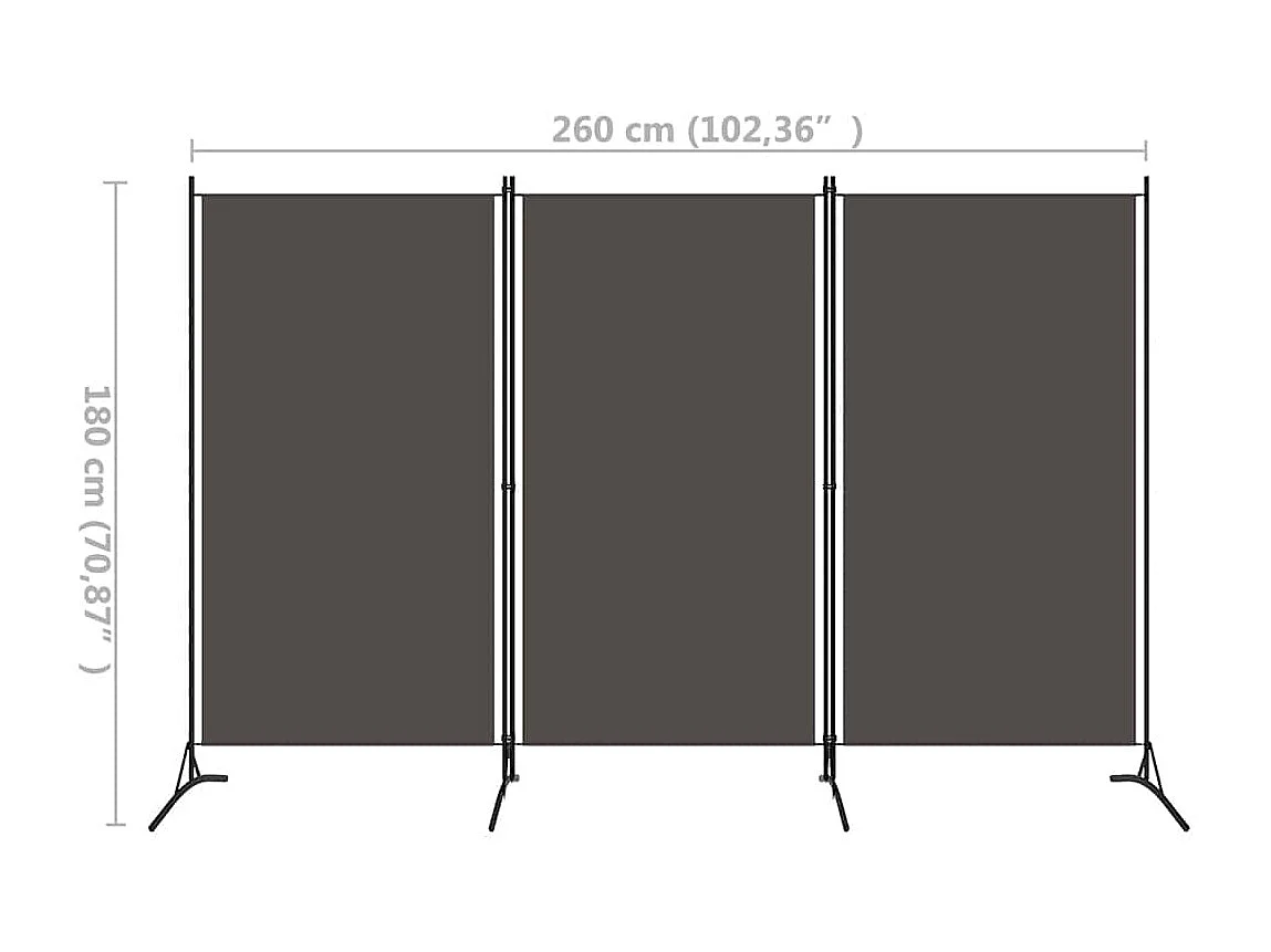 Kamerscherm met 3 panelen 260x180 cm antraciet