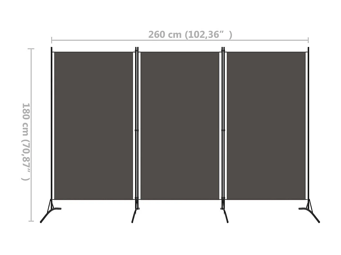 Kamerscherm met 3 panelen 260x180 cm antraciet