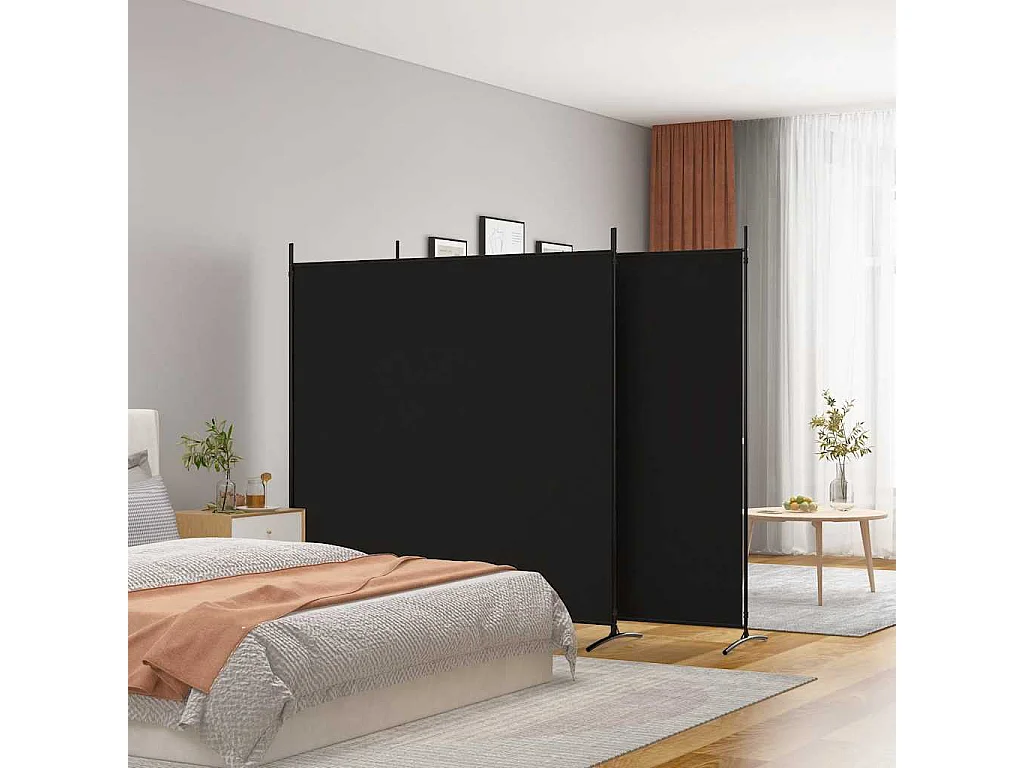 3-tlg. Paravent Schwarz 525x180 cm Stoff