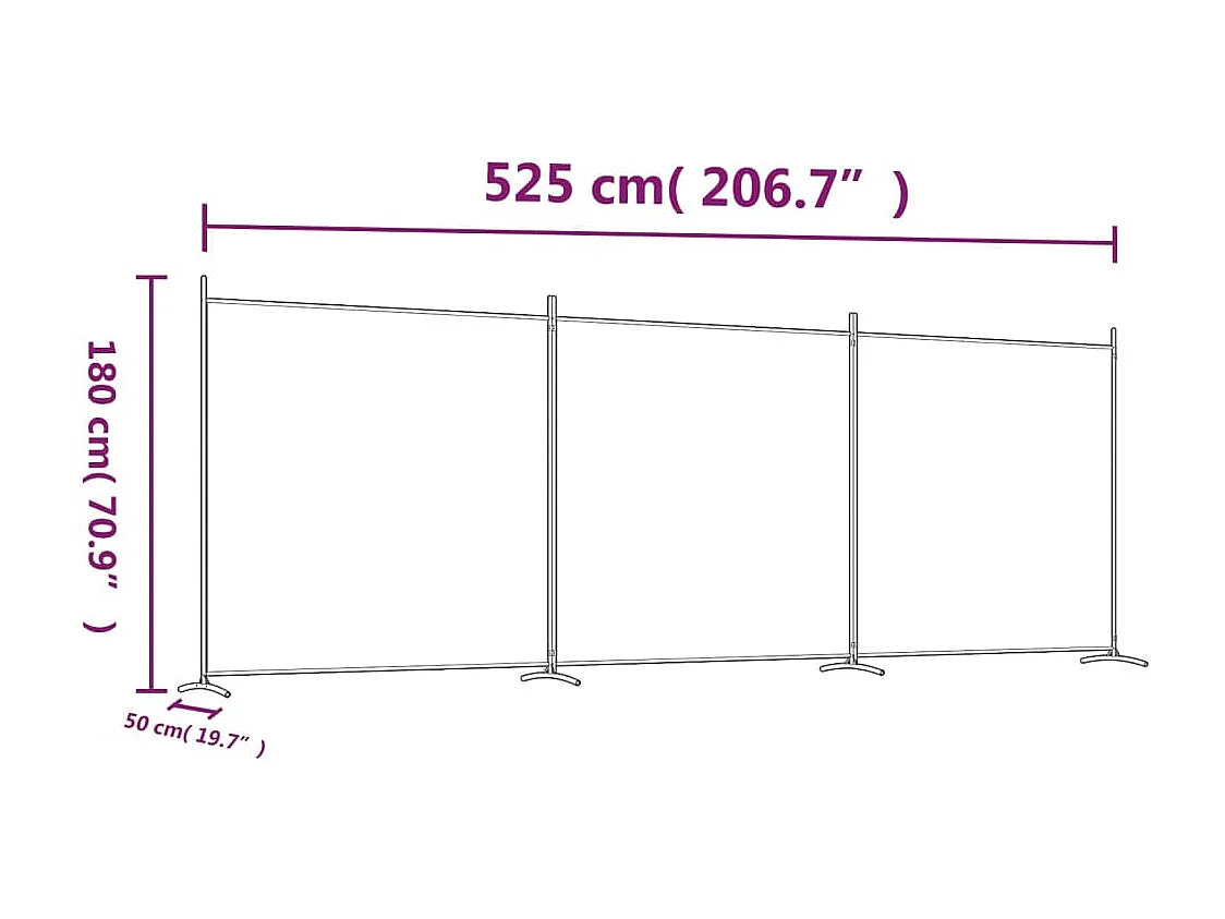 3-tlg. Paravent Schwarz 525x180 cm Stoff