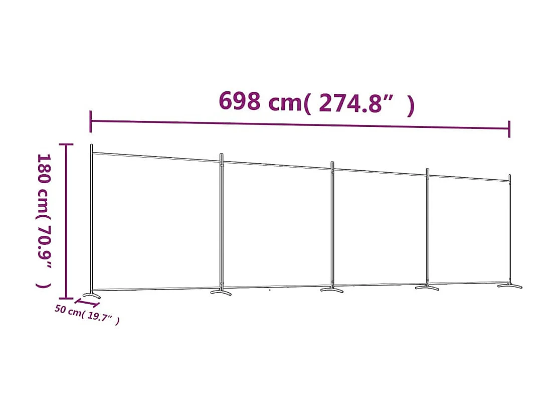 Kamerscherm met 4 panelen 698x180 cm stof bruin