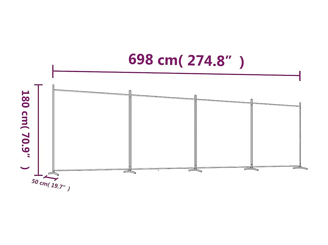 Kamerscherm met 4 panelen 698x180 cm stof bruin