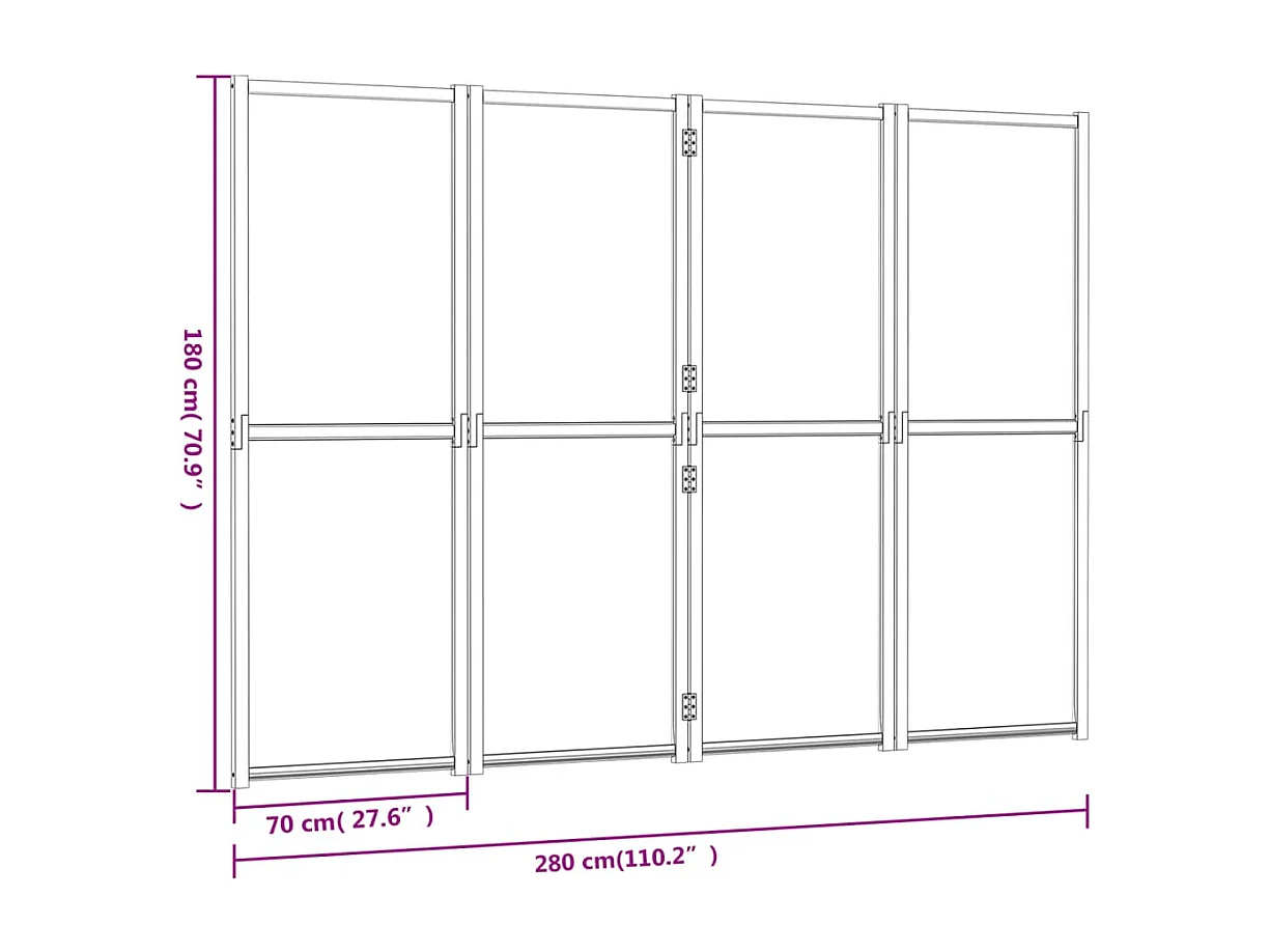 Cloison de séparation 4 panneaux Blanc crème 280x180 cm