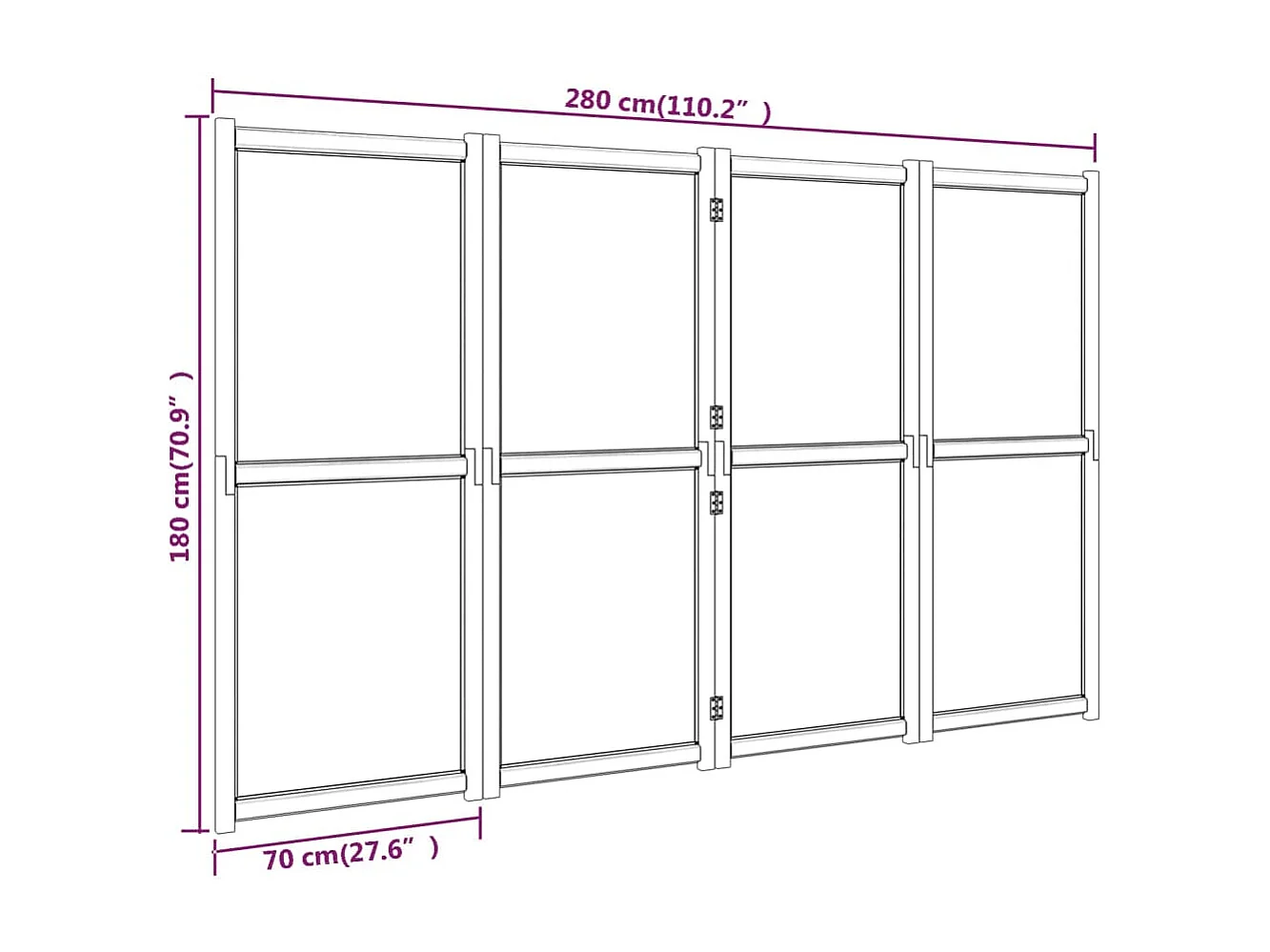 Cloison de séparation 4 panneaux Blanc crème 280x180 cm