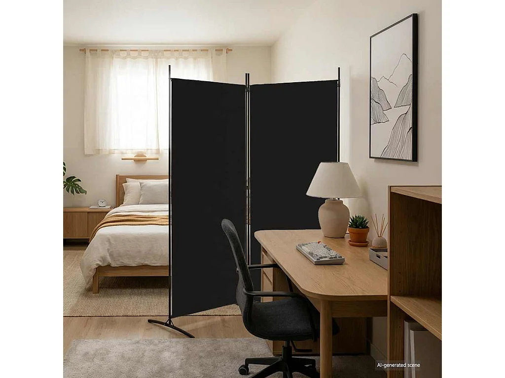 Kamerscherm met 2 panelen 175x180 cm stof zwart