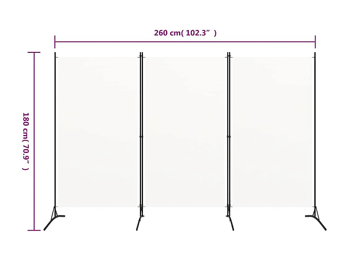 Kamerscherm met 3 panelen 260x180 cm stof wit