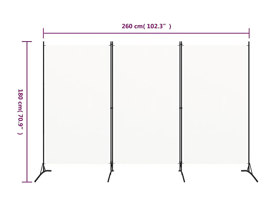 Kamerscherm met 3 panelen 260x180 cm stof wit