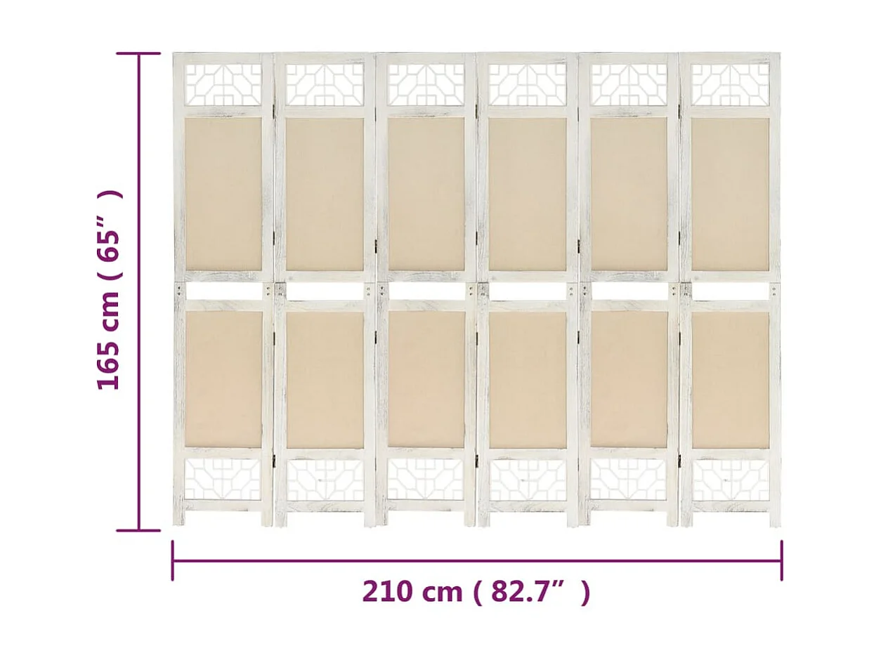 Cloison de séparation 6 panneaux Crème 210x165 cm Tissu