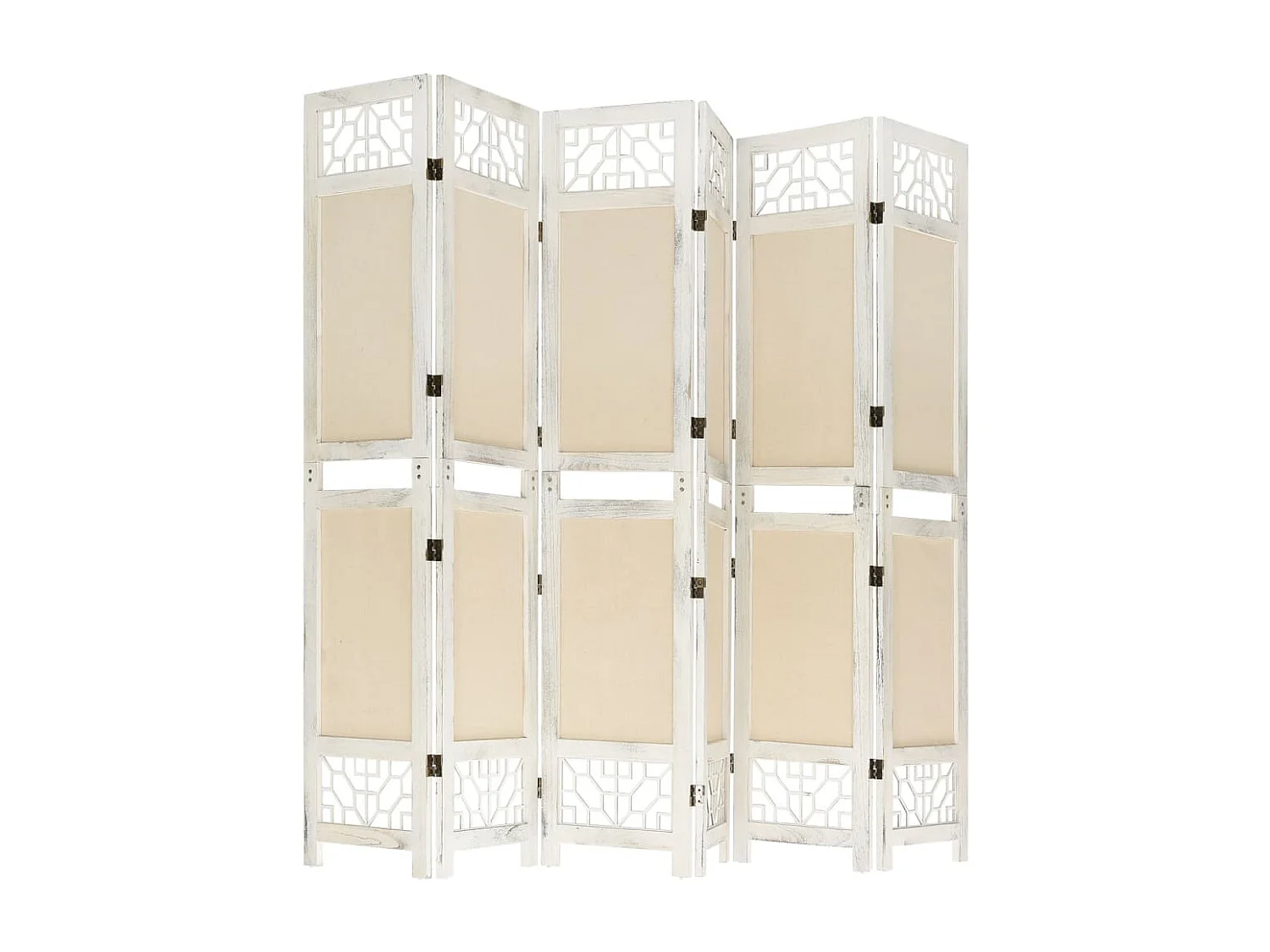 Cloison de séparation 6 panneaux Crème 210x165 cm Tissu