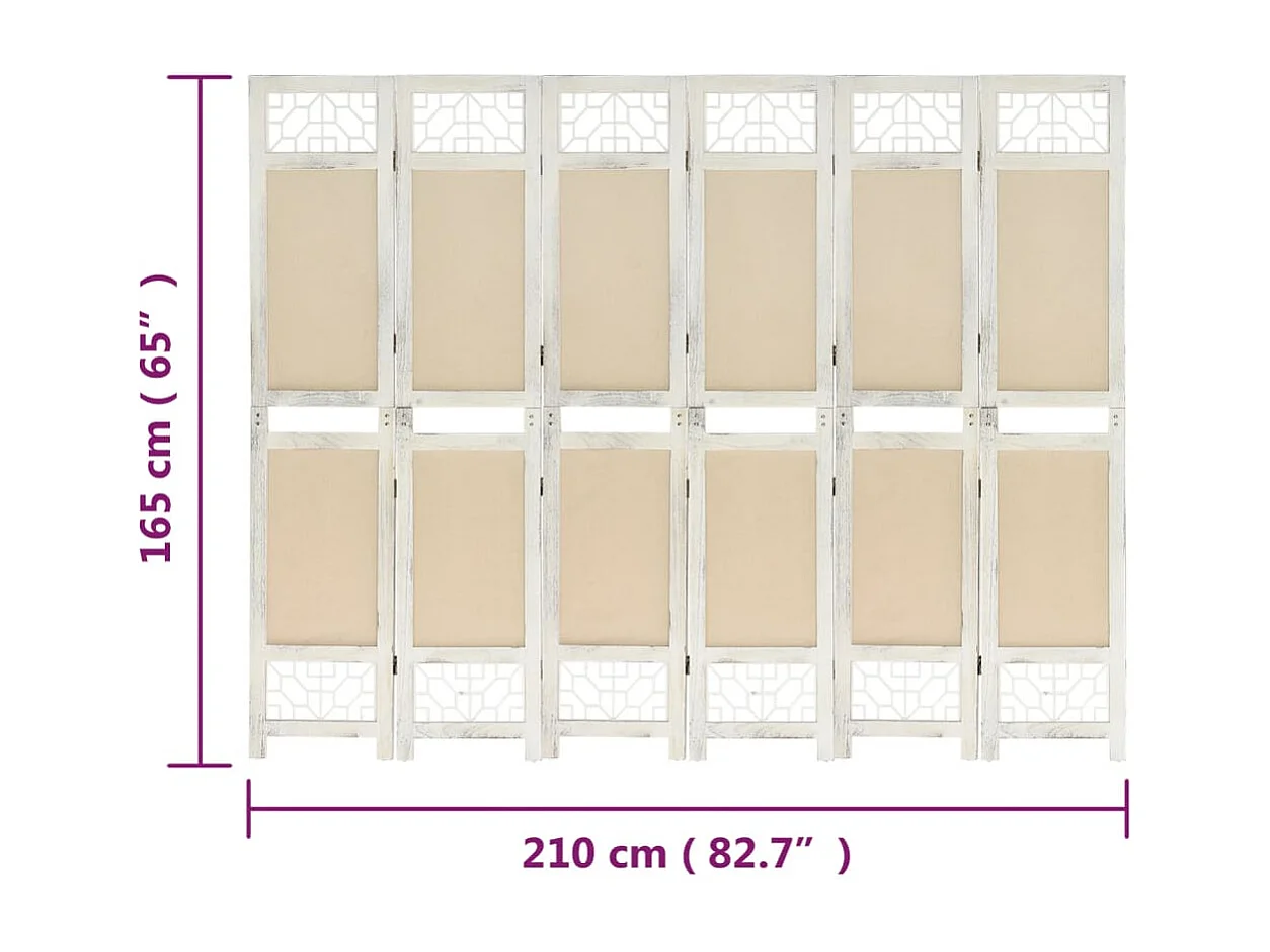 Cloison de séparation 6 panneaux Crème 210x165 cm Tissu