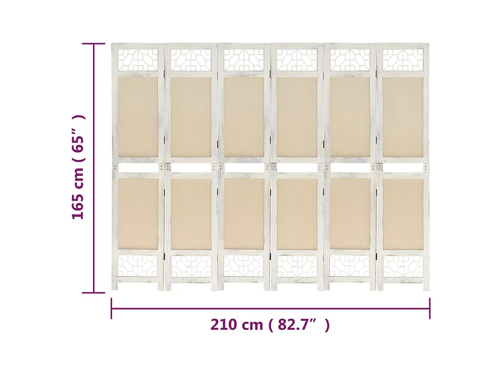 Paravent 6 panneaux Crème 210x165 cm Tissu