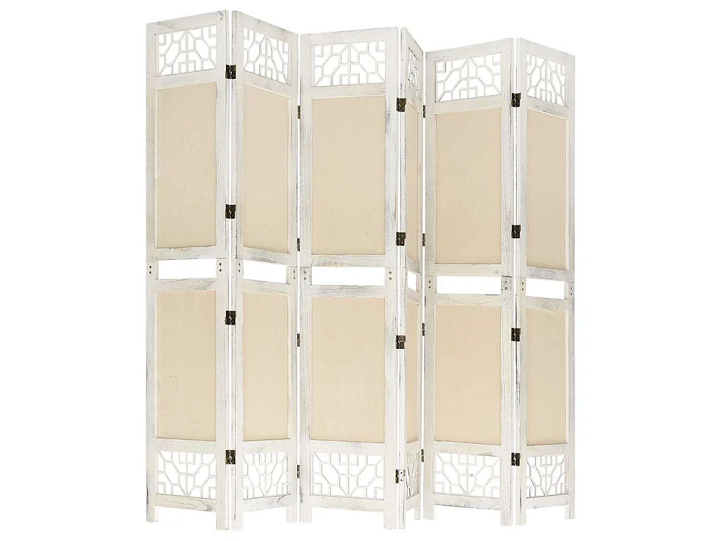 Paravent 6 panneaux Crème 210x165 cm Tissu