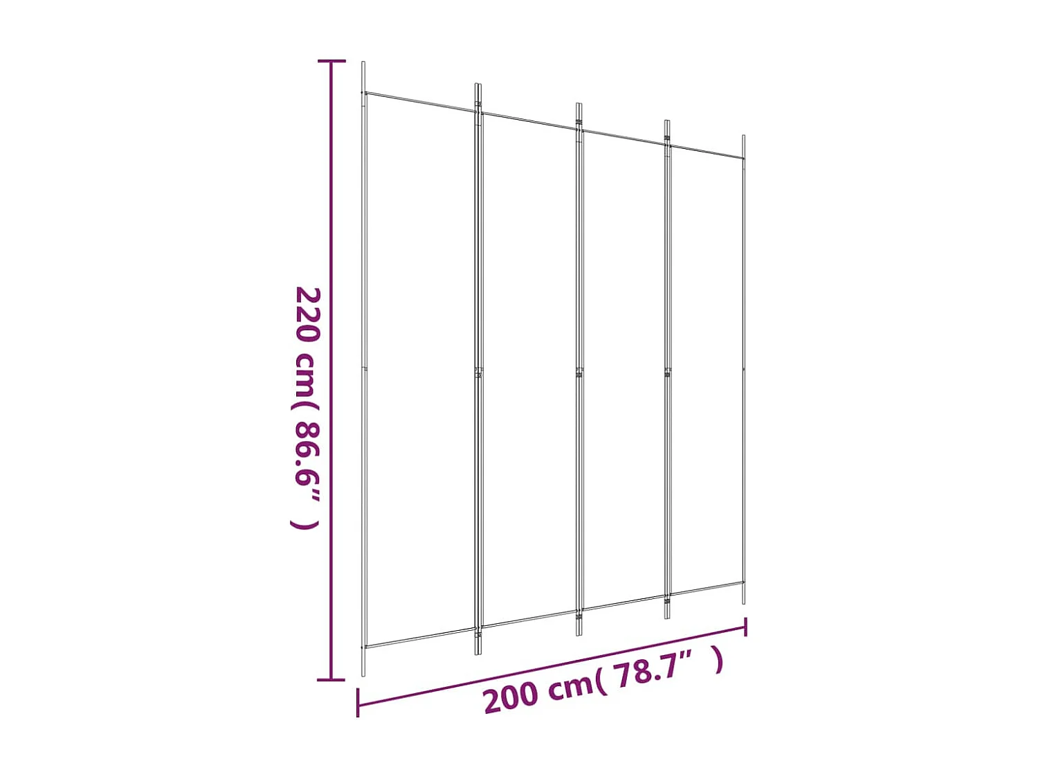 4-tlg. Paravent Weiß 200x220 cm Stoff