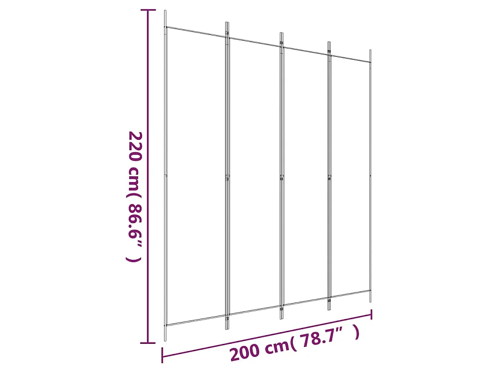 Paravent 4 panneaux Blanc 200x220 cm Tissu