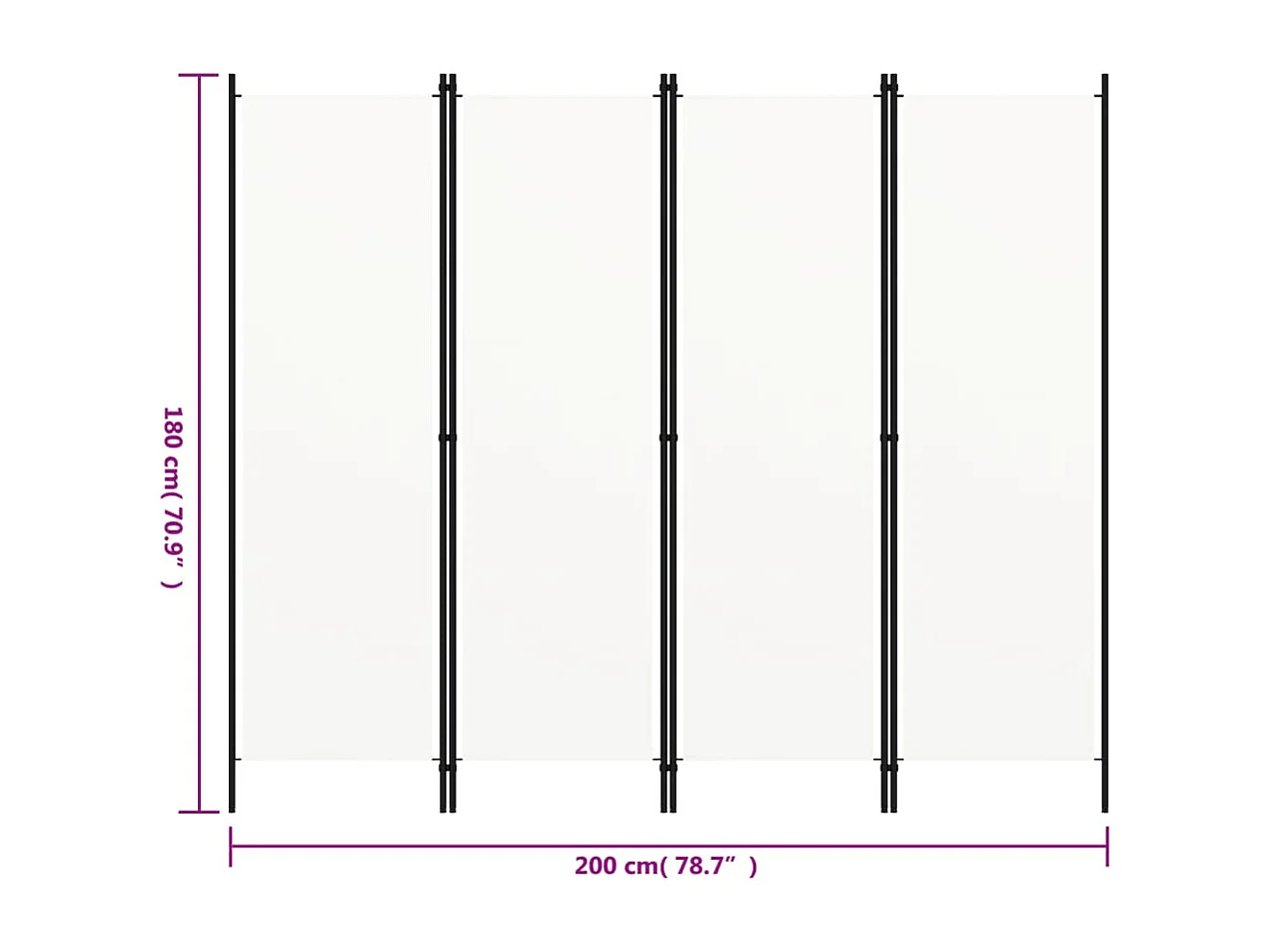 Cloison de séparation 4 panneaux Blanc 200x180 cm