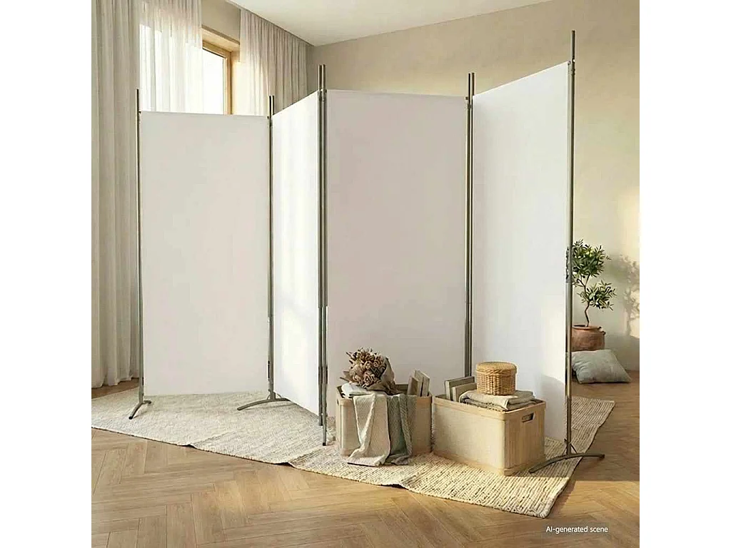 Cloison de séparation 4 panneaux Blanc 346x180 cm Tissu
