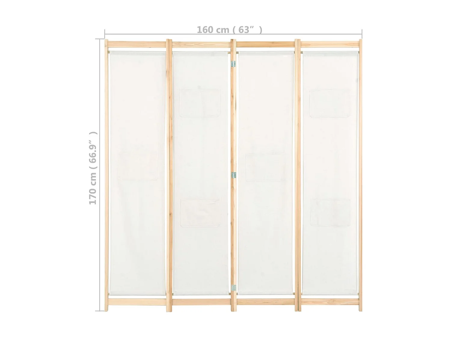 Cloison de séparation 4 panneaux Crème 160x170x4 cm Tissu