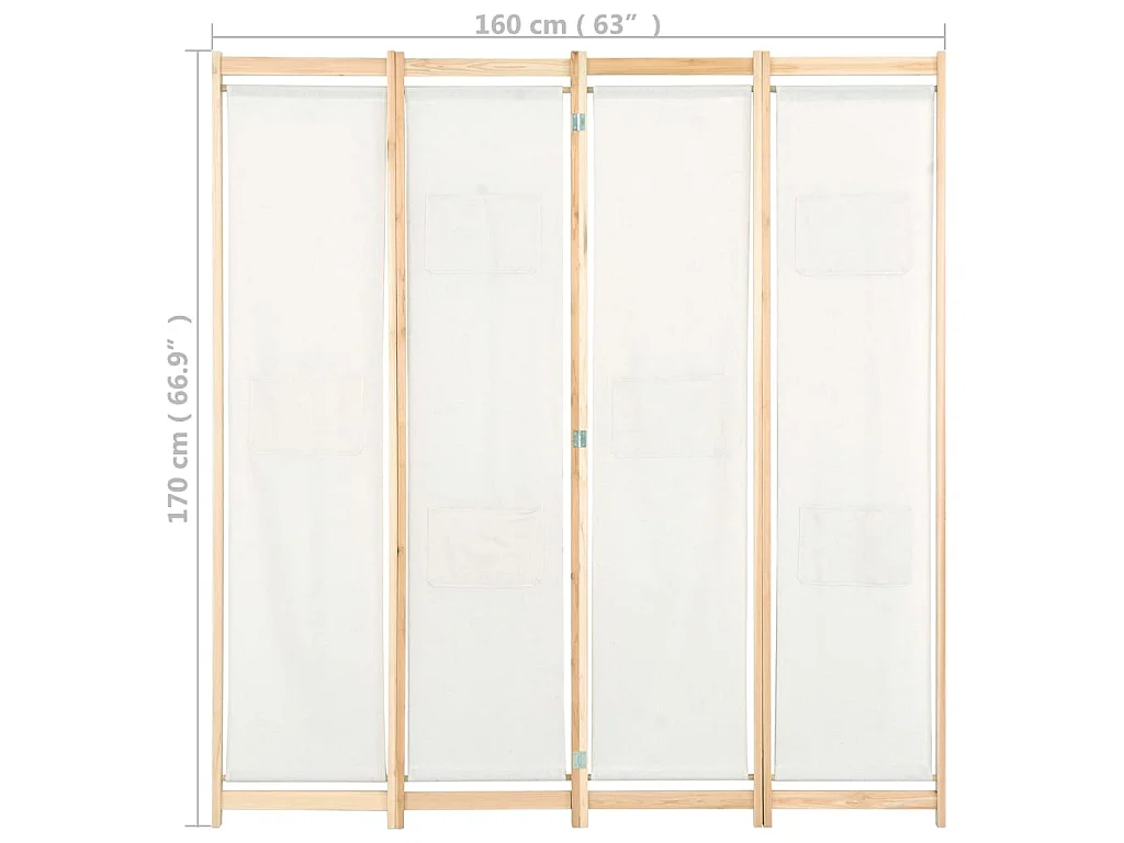 Paravent 4 panneaux Crème 160x170x4 cm Tissu