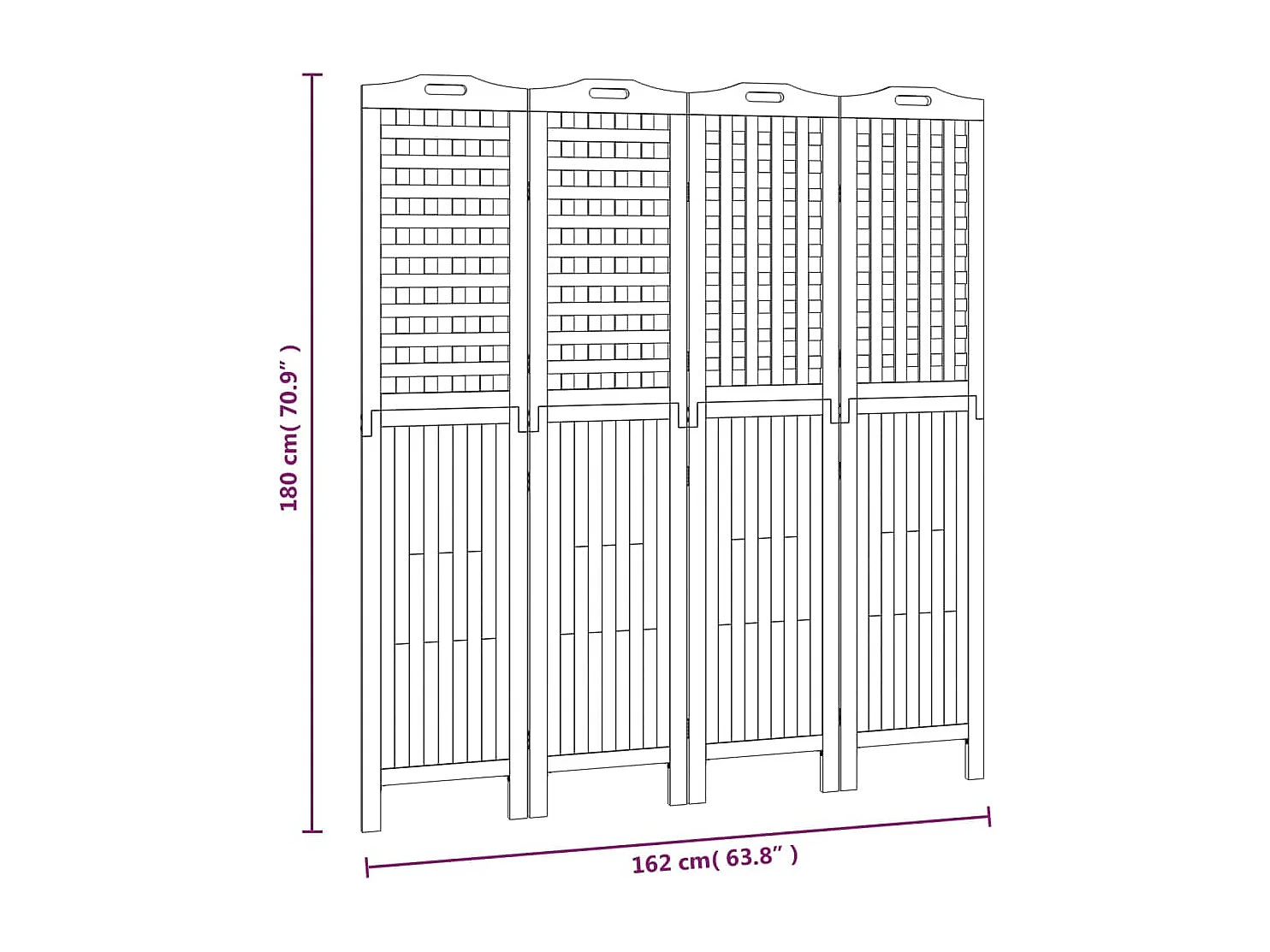 Cloison de séparation 4 panneaux 162x2x180 cm Bois d'acacia