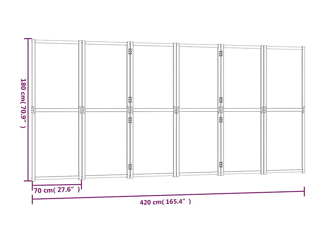 Kamerscherm met 6 panelen 420x180 cm crèmewit