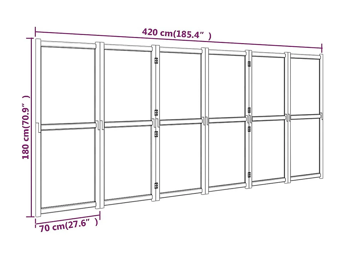 Kamerscherm met 6 panelen 420x180 cm crèmewit