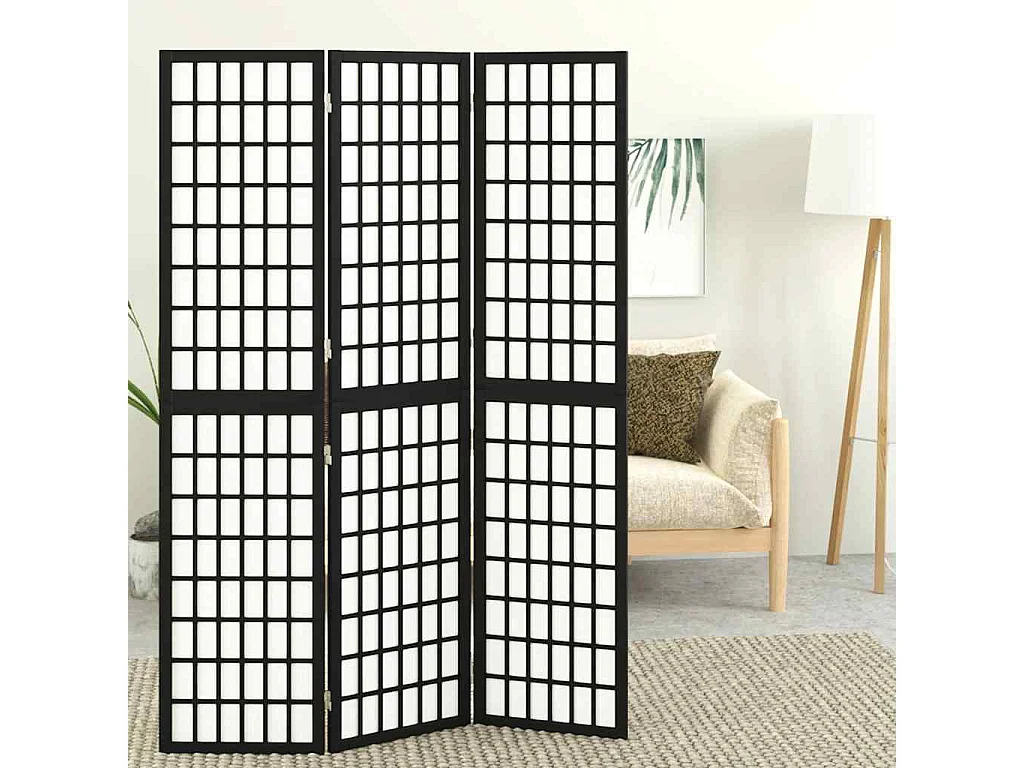 Kamerscherm inklapbaar 3 panelen Japanse stijl 120x170 cm zwart