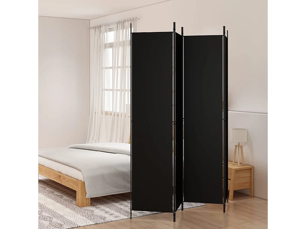 Cloison de séparation 4 panneaux Noir 200x220 cm Tissu