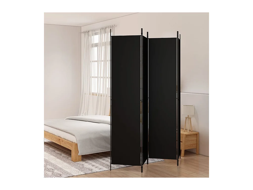 Divisorio a 4 Pannelli Nero 200x220 cm in Tessuto