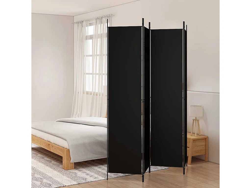 Cloison de séparation 4 panneaux Noir 200x220 cm Tissu