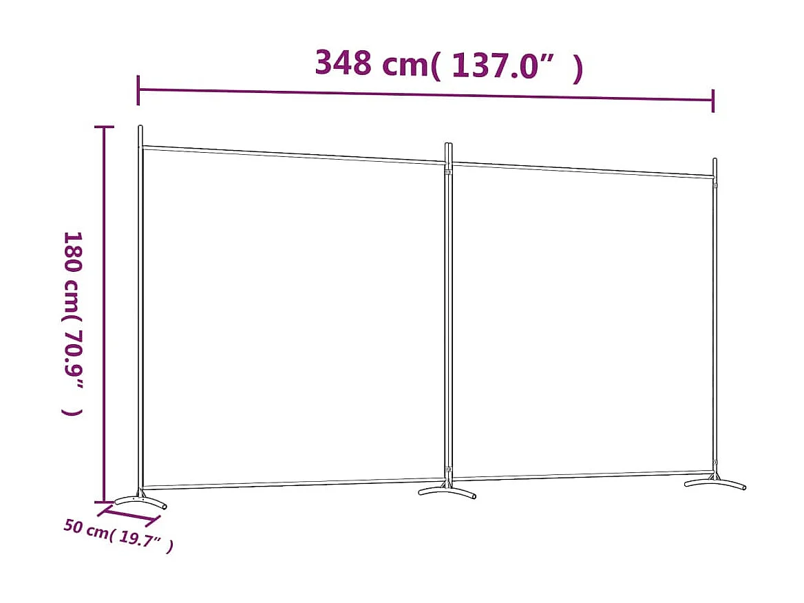 Kamerscherm met 2 panelen 348x180 cm stof wit