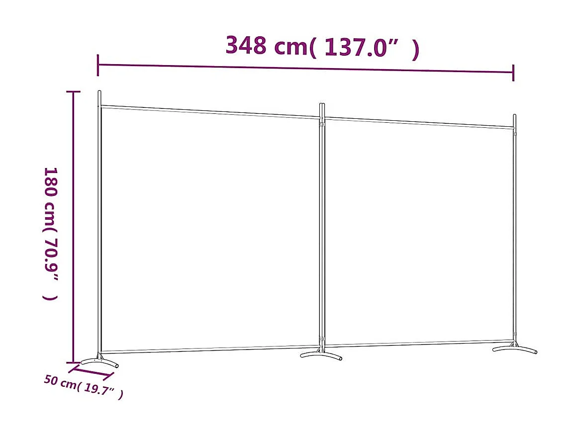 Kamerscherm met 2 panelen 348x180 cm stof wit