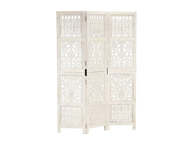 Cloison de séparation 3 panneaux Blanc 120x165 cm Bois manguier