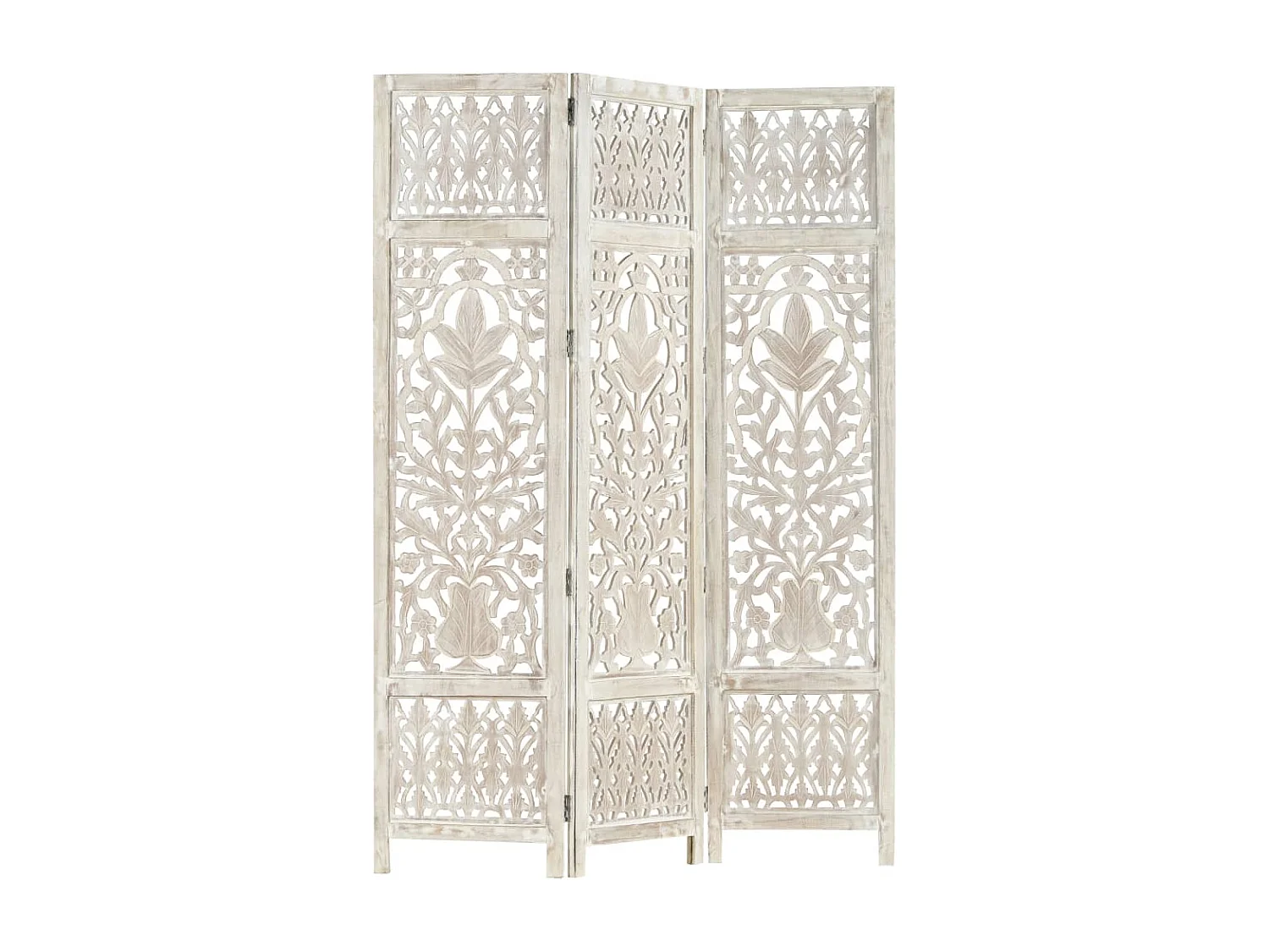 Cloison de séparation 3 panneaux Blanc 120x165 cm Bois manguier