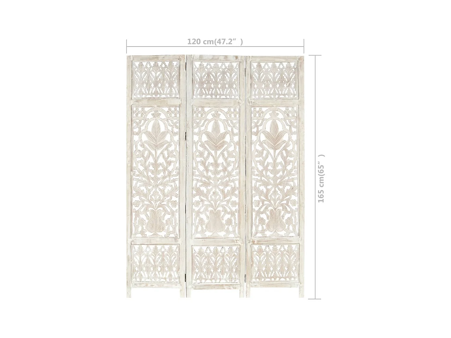 Cloison de séparation 3 panneaux Blanc 120x165 cm Bois manguier