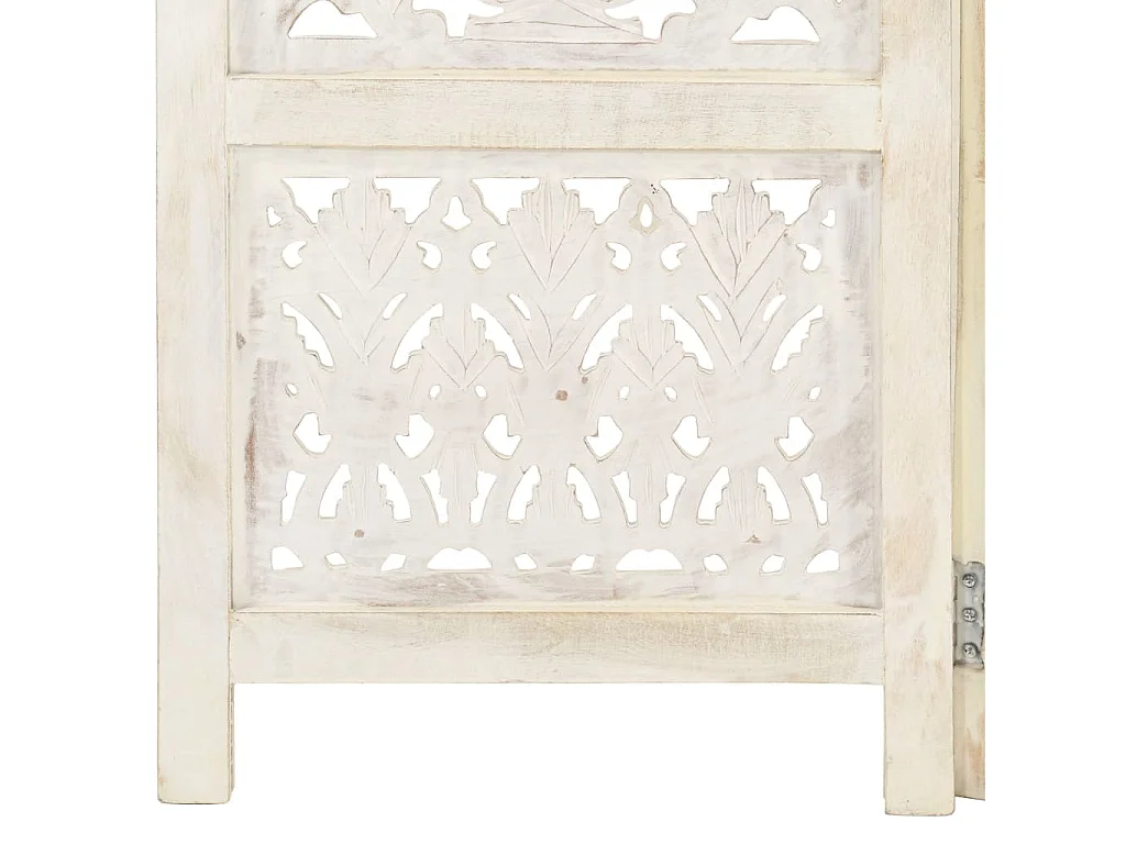 Biombo esculp. mão 3 painéis 120x165 cm mangueira maciça branco