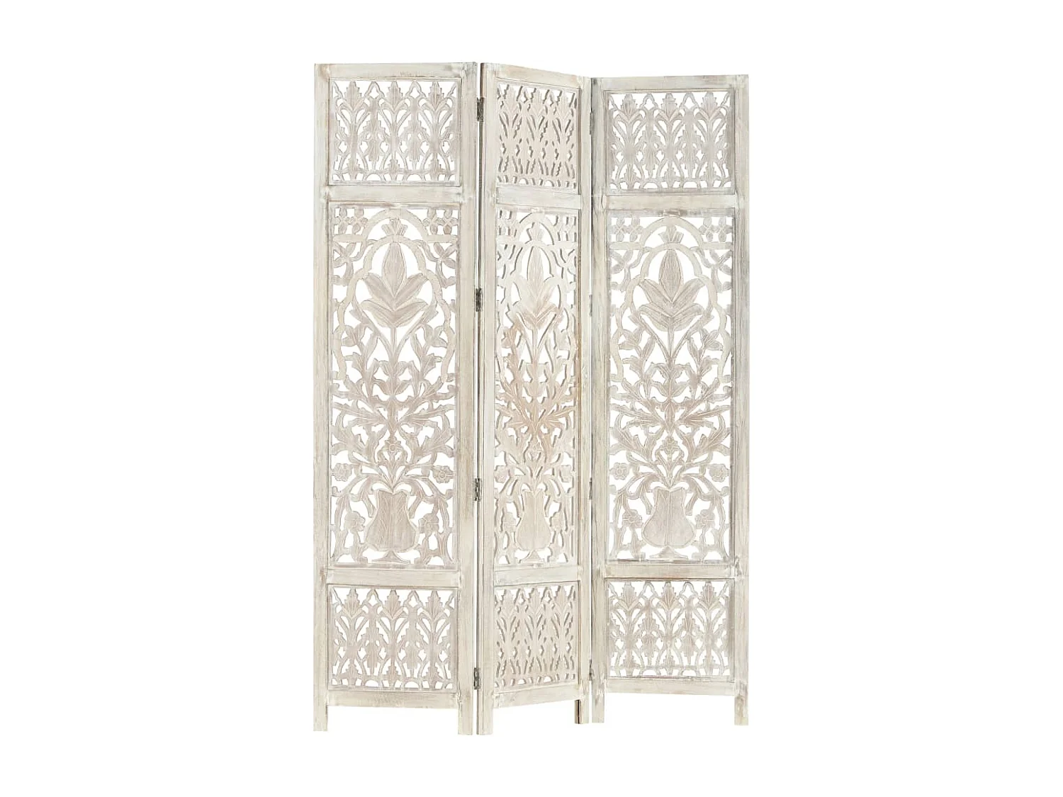 Biombo esculp. mão 3 painéis 120x165 cm mangueira maciça branco