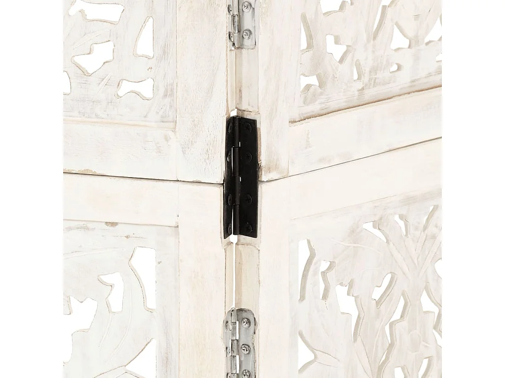 Paravent 3 panneaux Blanc 120x165 cm Bois manguier