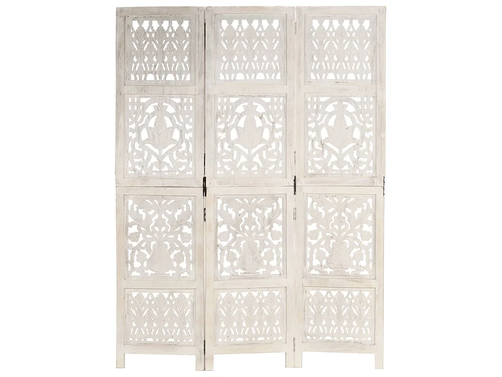 Paravent 3 panneaux Blanc 120x165 cm Bois manguier