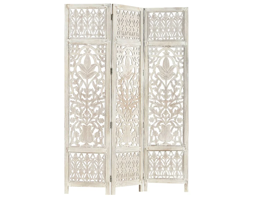 Paravent 3 panneaux Blanc 120x165 cm Bois manguier