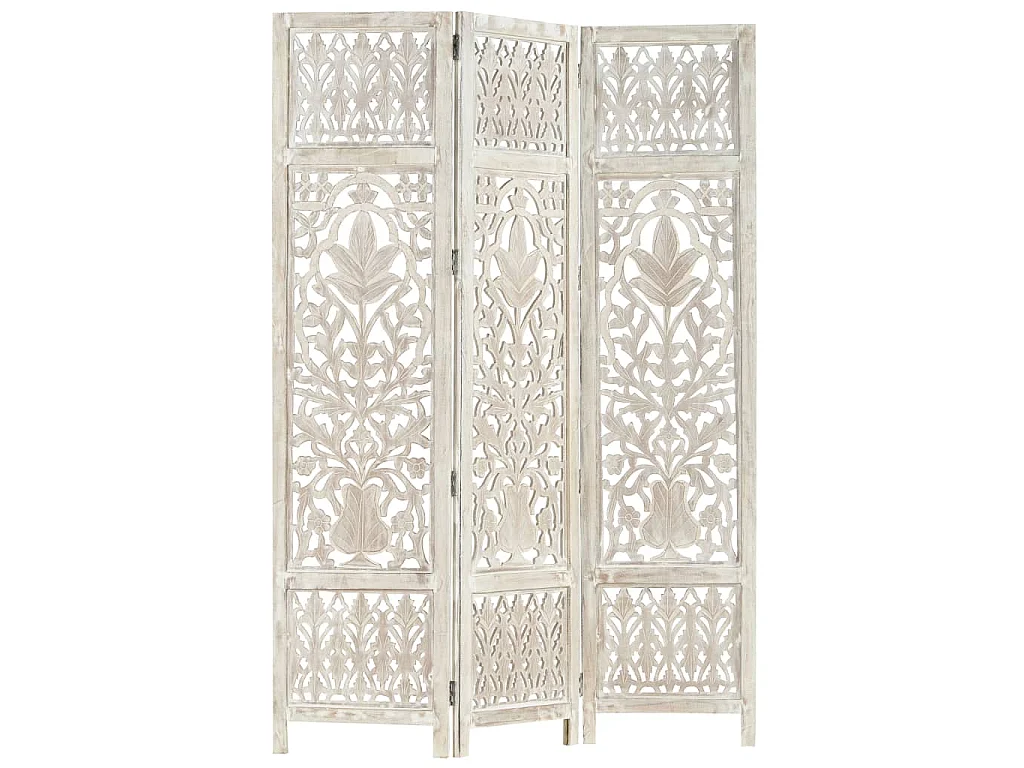 Paravent 3 panneaux Blanc 120x165 cm Bois manguier